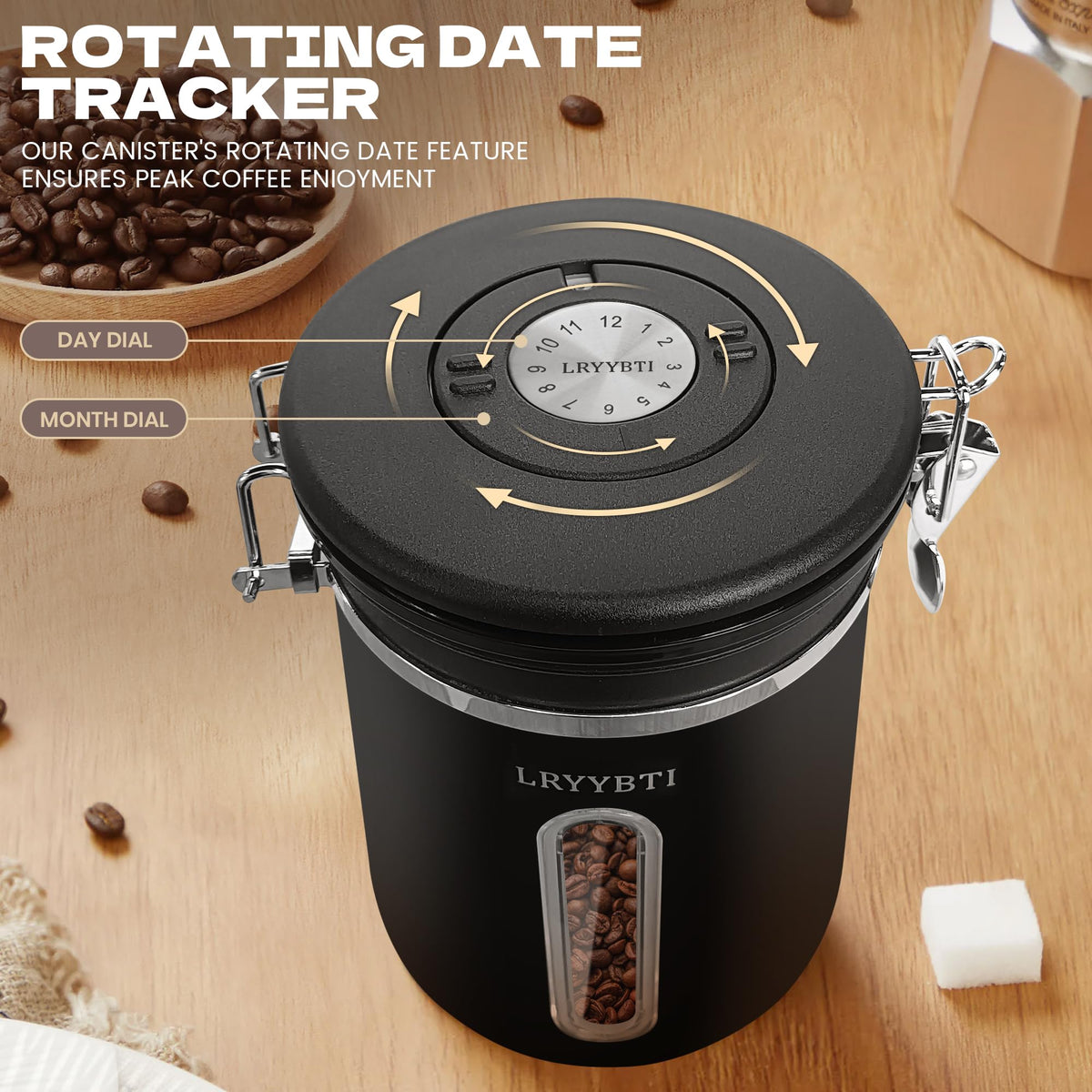 LRYYBTI canister includes a scoop for precise coffee portions.