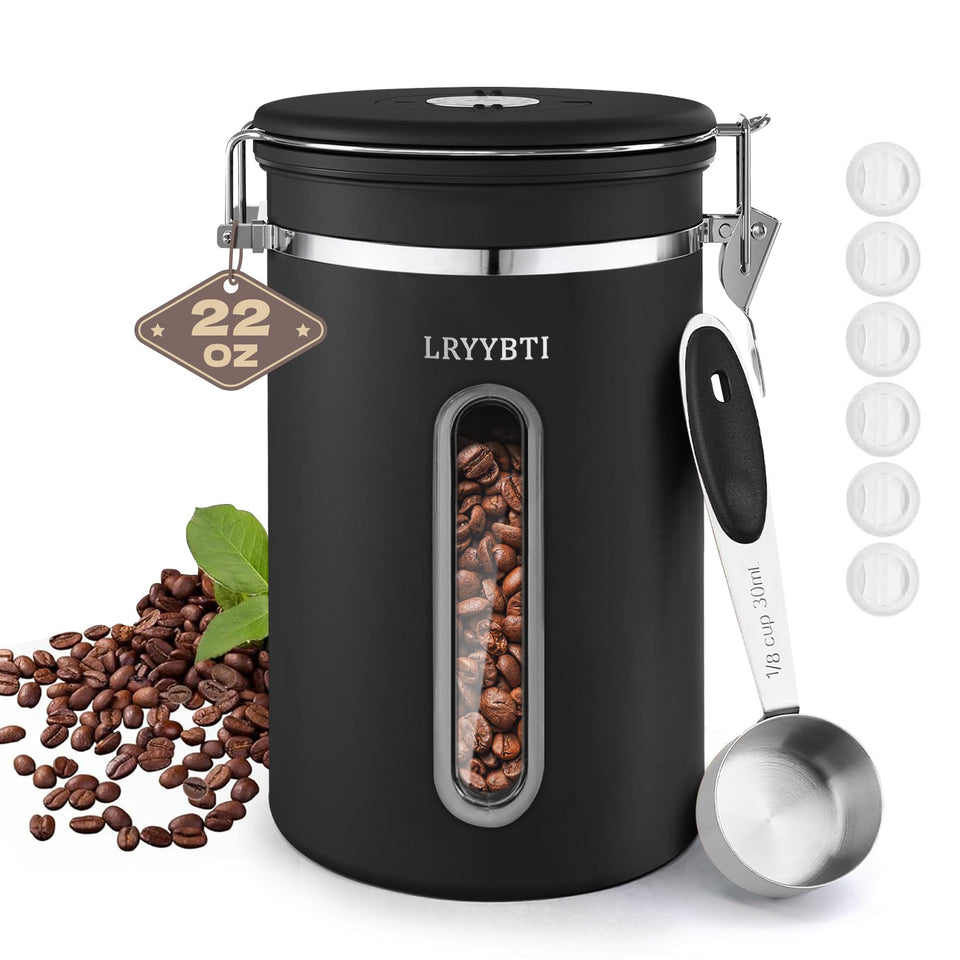 LRYYBTI coffee canister with viewing window keeps beans fresh and visible.