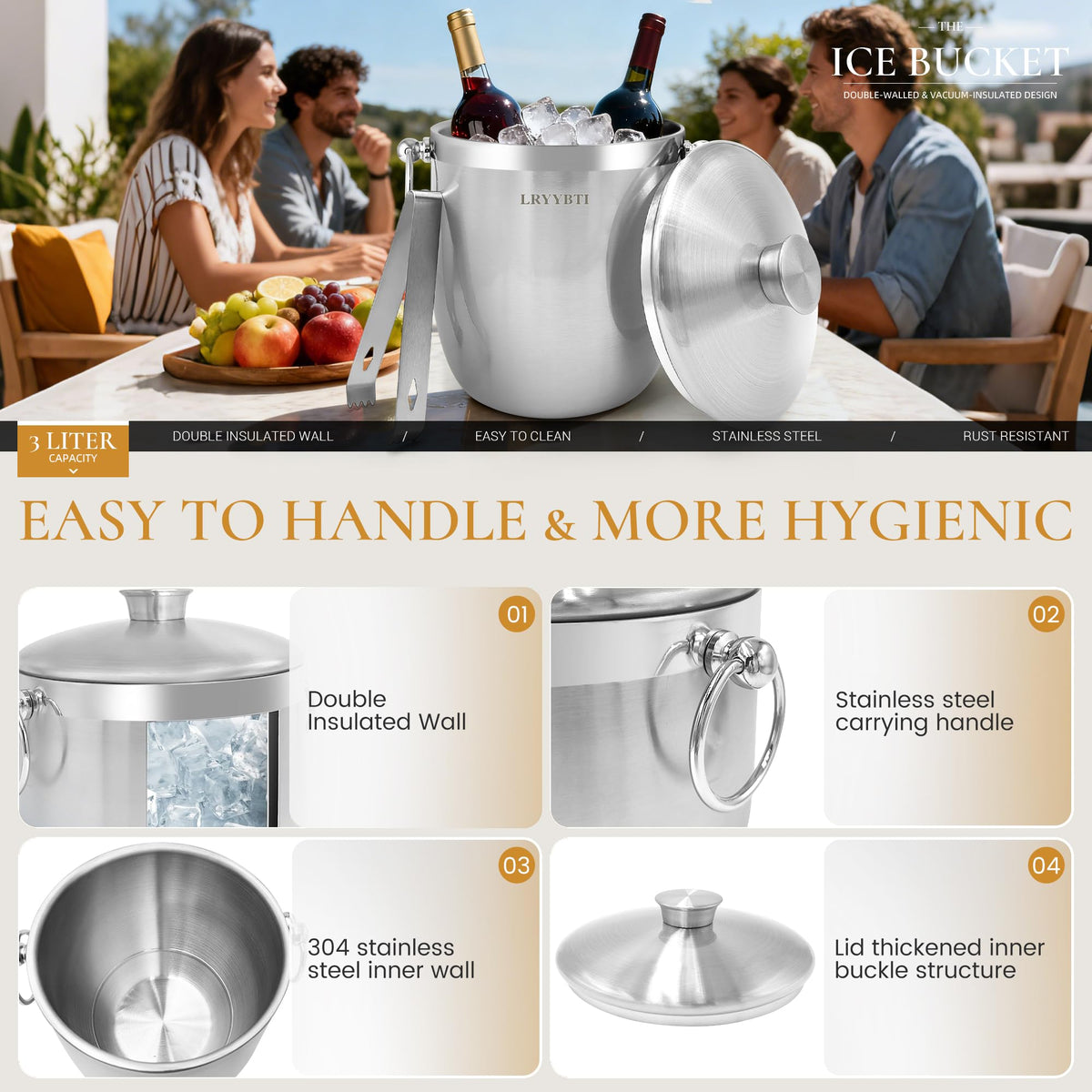LRYYBTI ice bucket strainer separates melt water for smoother ice service.