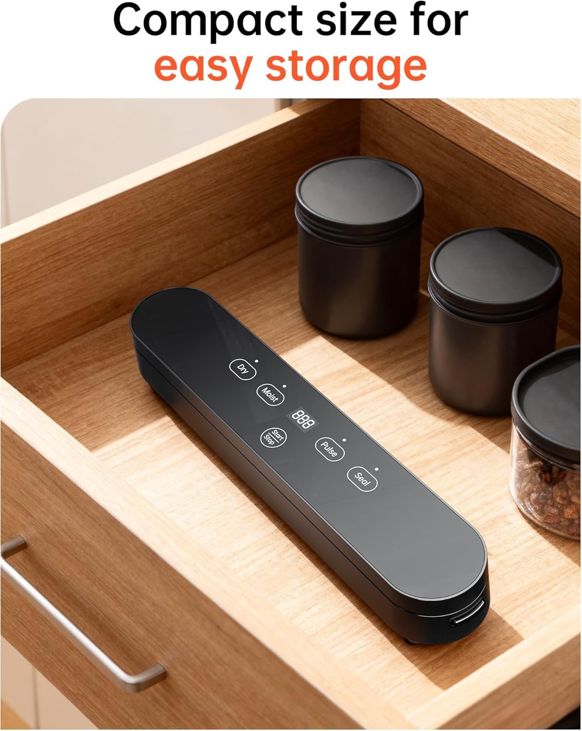 LSA Apparel vacuum sealer on a clean countertop demonstrates space efficiency