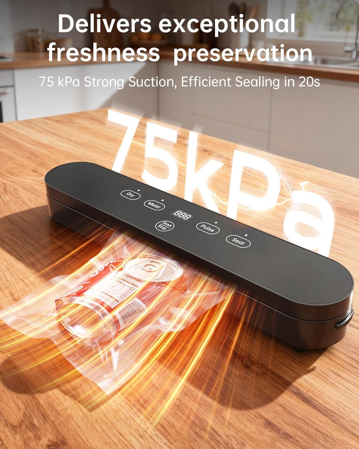 LSA Apparel Food Vacuum Sealer digital display shows precise sealing timing