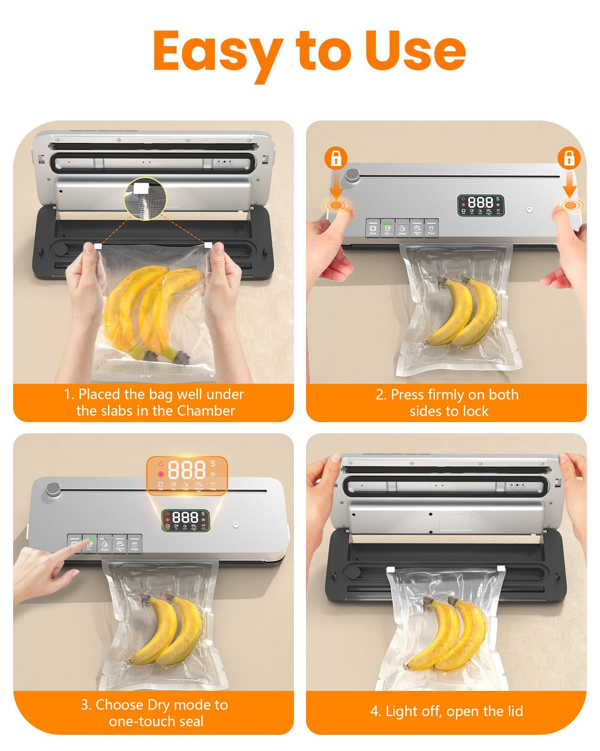 LSA Apparel Vacuum Sealer pulse function enables controlled air removal for delicate foods.