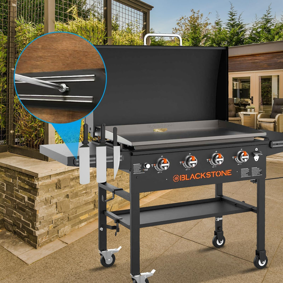 LS'BABQ versatile mounting for grills and walls enables flexible storage