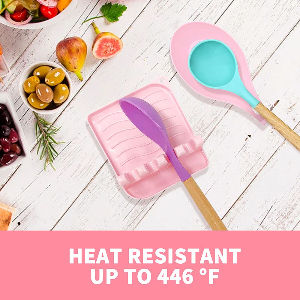 LSVGOE pink spoon rest features four slots for tidy prep and separation.