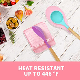 LSVGOE pink spoon rest features four slots for tidy prep and separation.