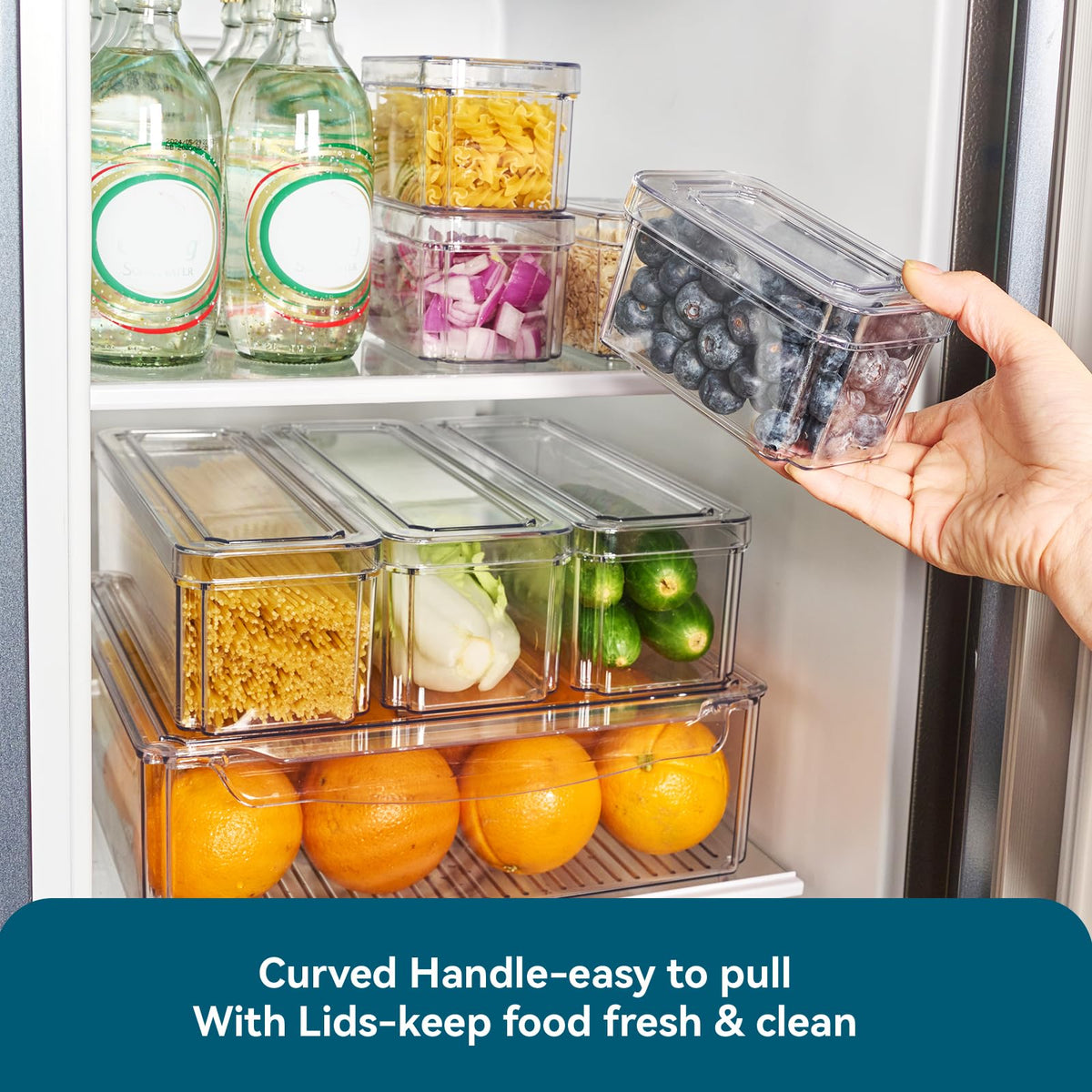 Luckore 10-pack pantry containers organize fruits, snacks, and beverages neatly.