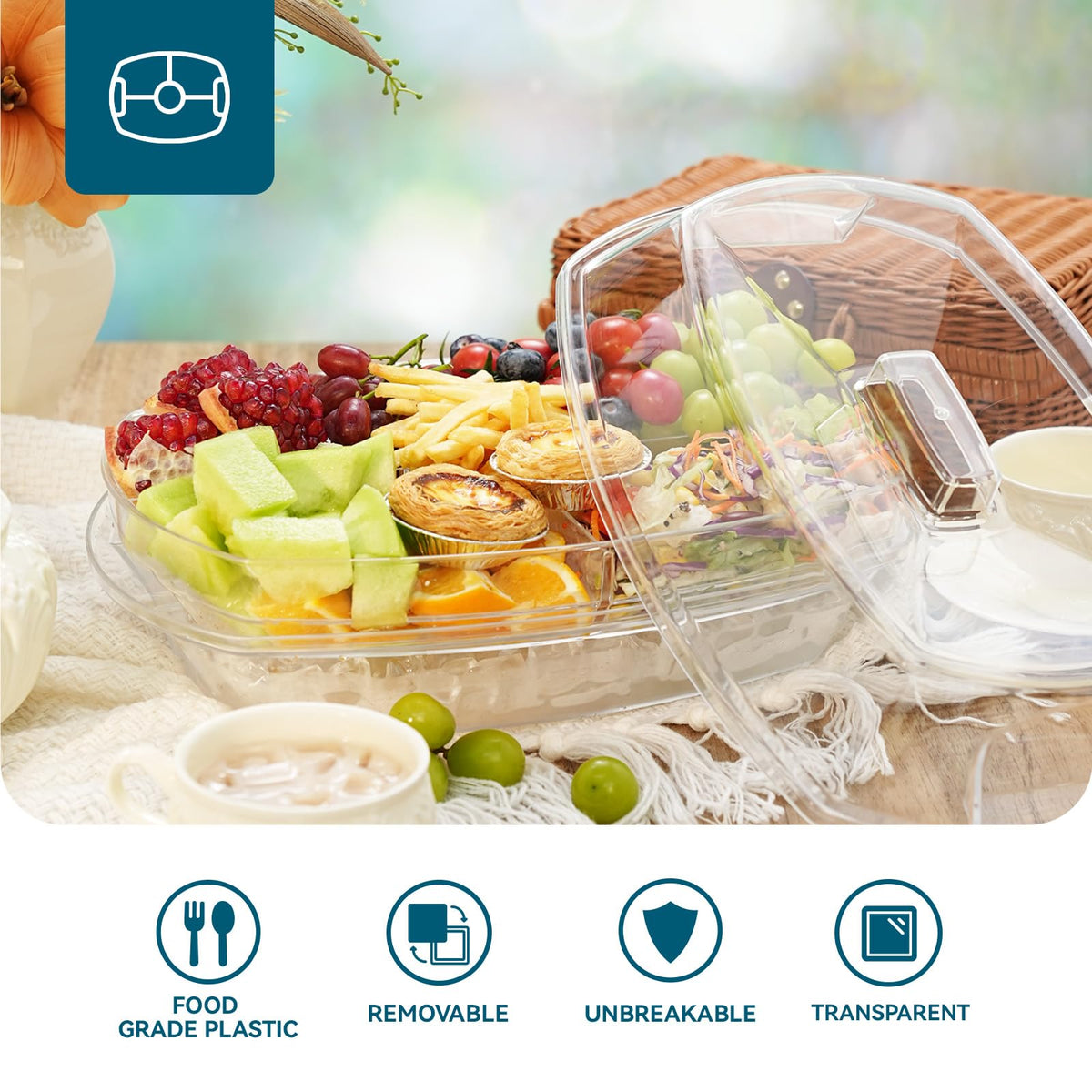 Luckore four-compartment tray ideal for veggies and fruits
