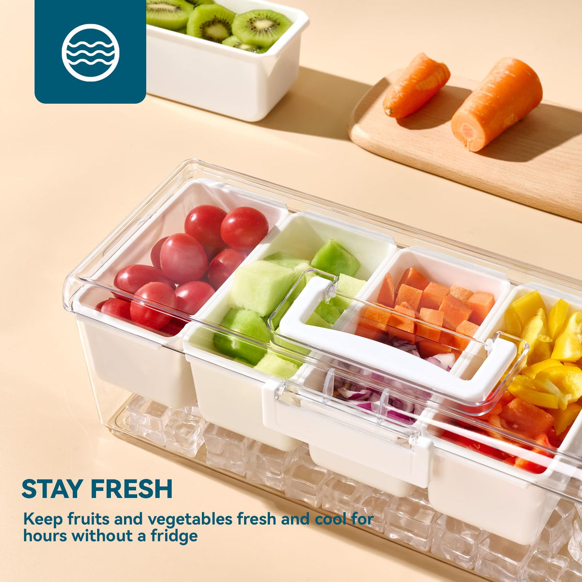 Luckore condiment tray with hidden handle for easy portability.