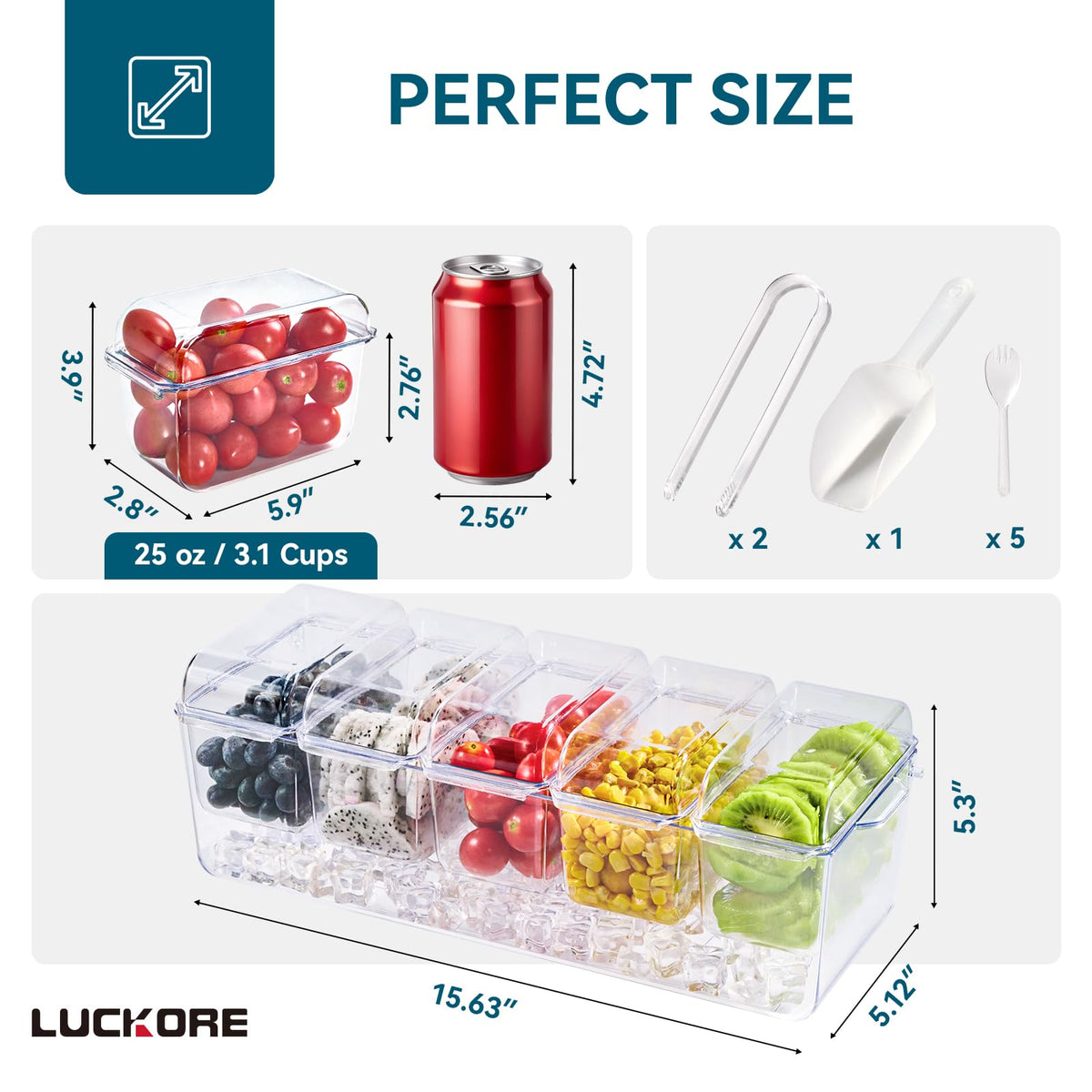 Luckore condiment tray with removable containers for freezer ready portions