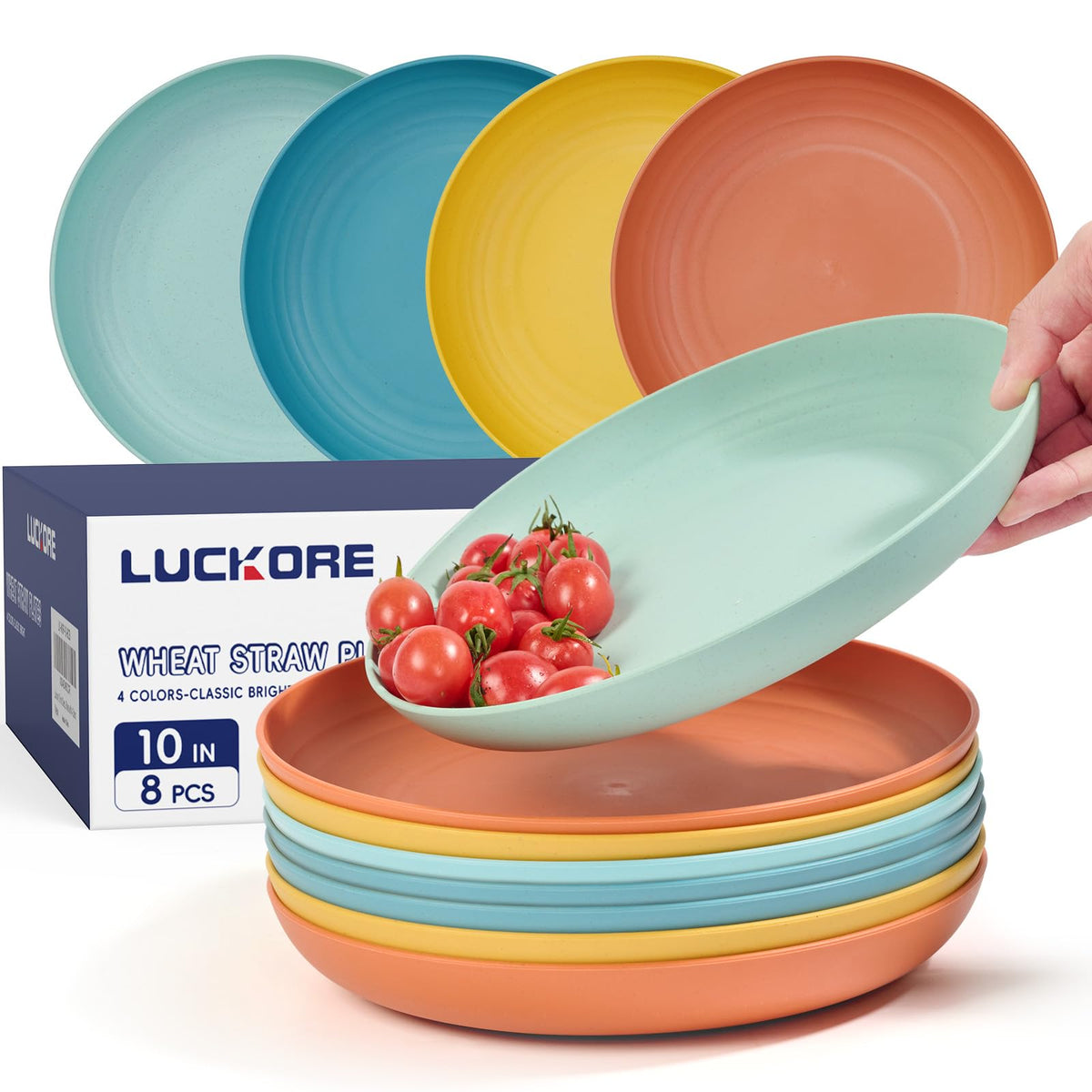 Luckore 10-inch blue deep dinner plate close-up, durable and lightweight for daily meals.