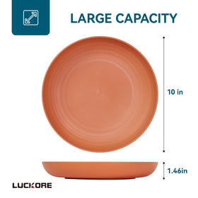 Luckore 10-inch blue plate two-pack display, unbreakable design ideal for family dinners.