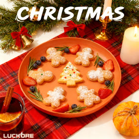 Luckore blue plate lifestyle image, perfect for outdoor meals.