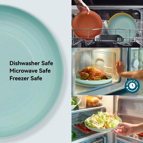 Luckore light-green deep dinner plate detail, shatter-resistant and dishwasher safe.