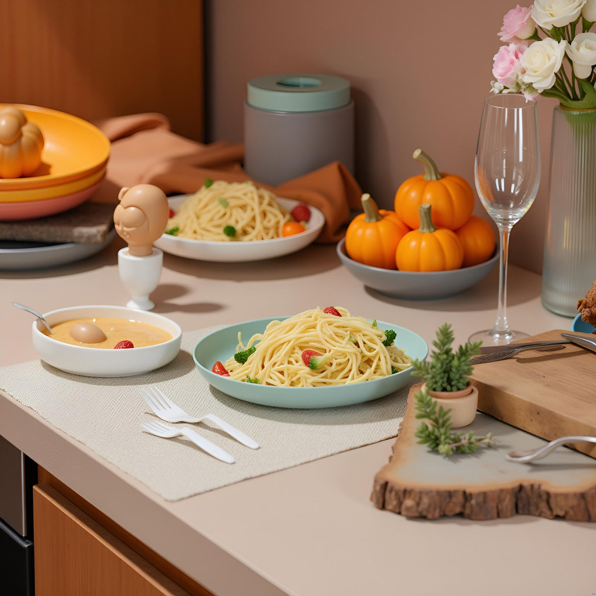 Luckore multi-color set on table, cohesive and practical for dining