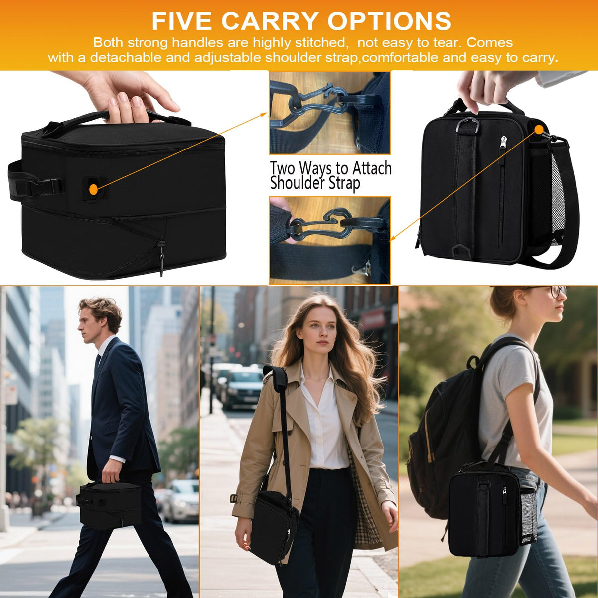 LUCKY CHERRY shoulder strap and handles offer versatile carrying.