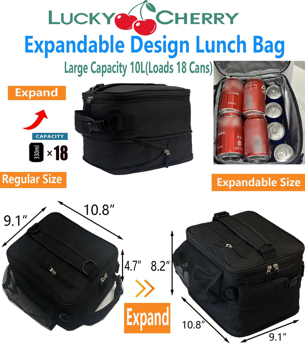 LUCKY CHERRY insulated lunch bag with four-layer construction for temperature control.