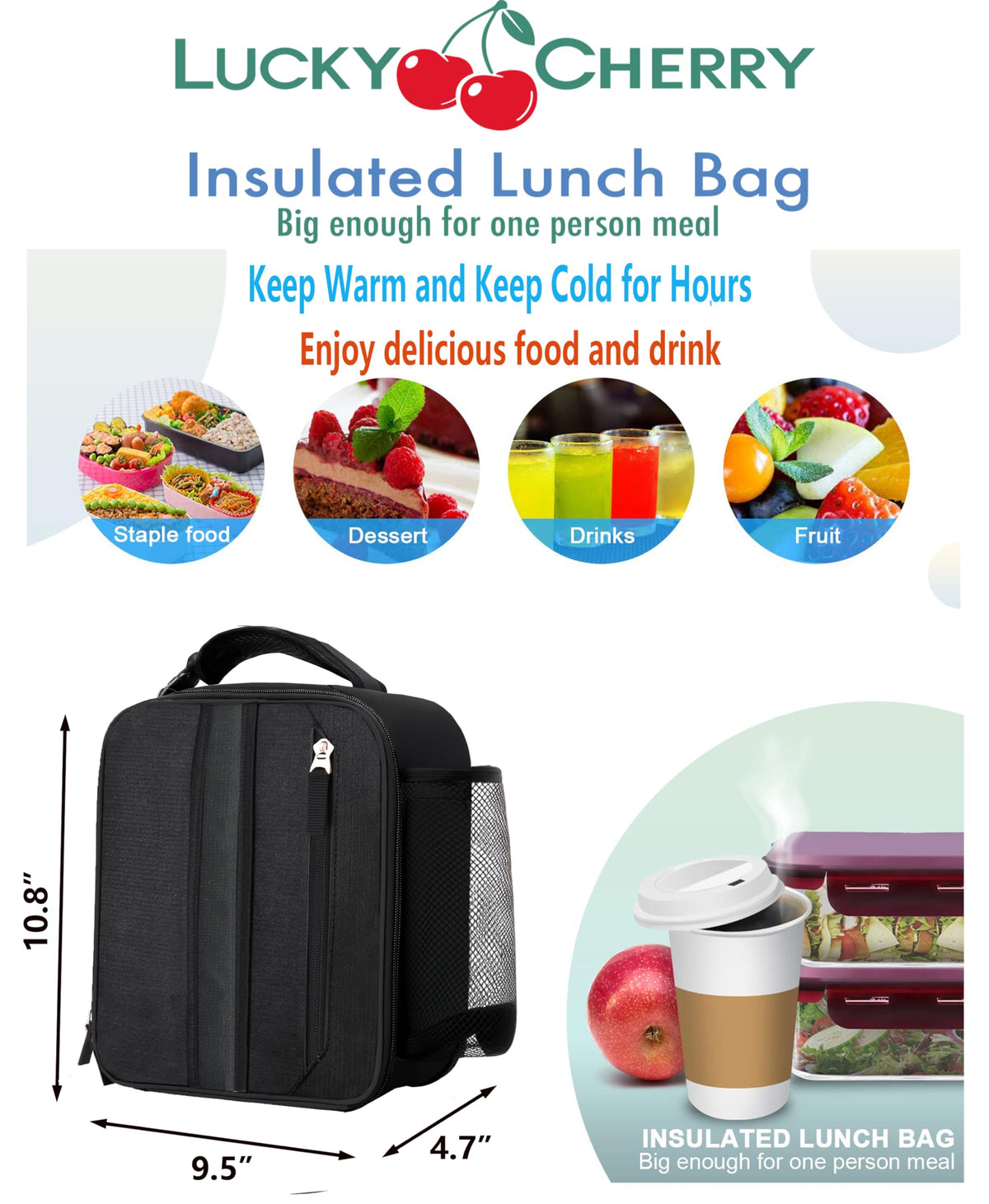 LUCKY CHERRY inner mesh pocket keeps utensils organized