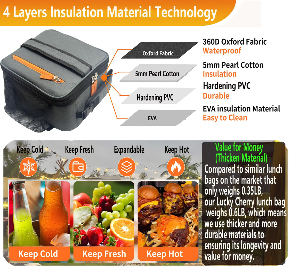 LUCKY CHERRY lunch box four-layer insulation keeps meals warm or cool