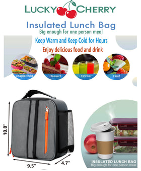 LUCKY CHERRY lunch box side pocket for water bottle access