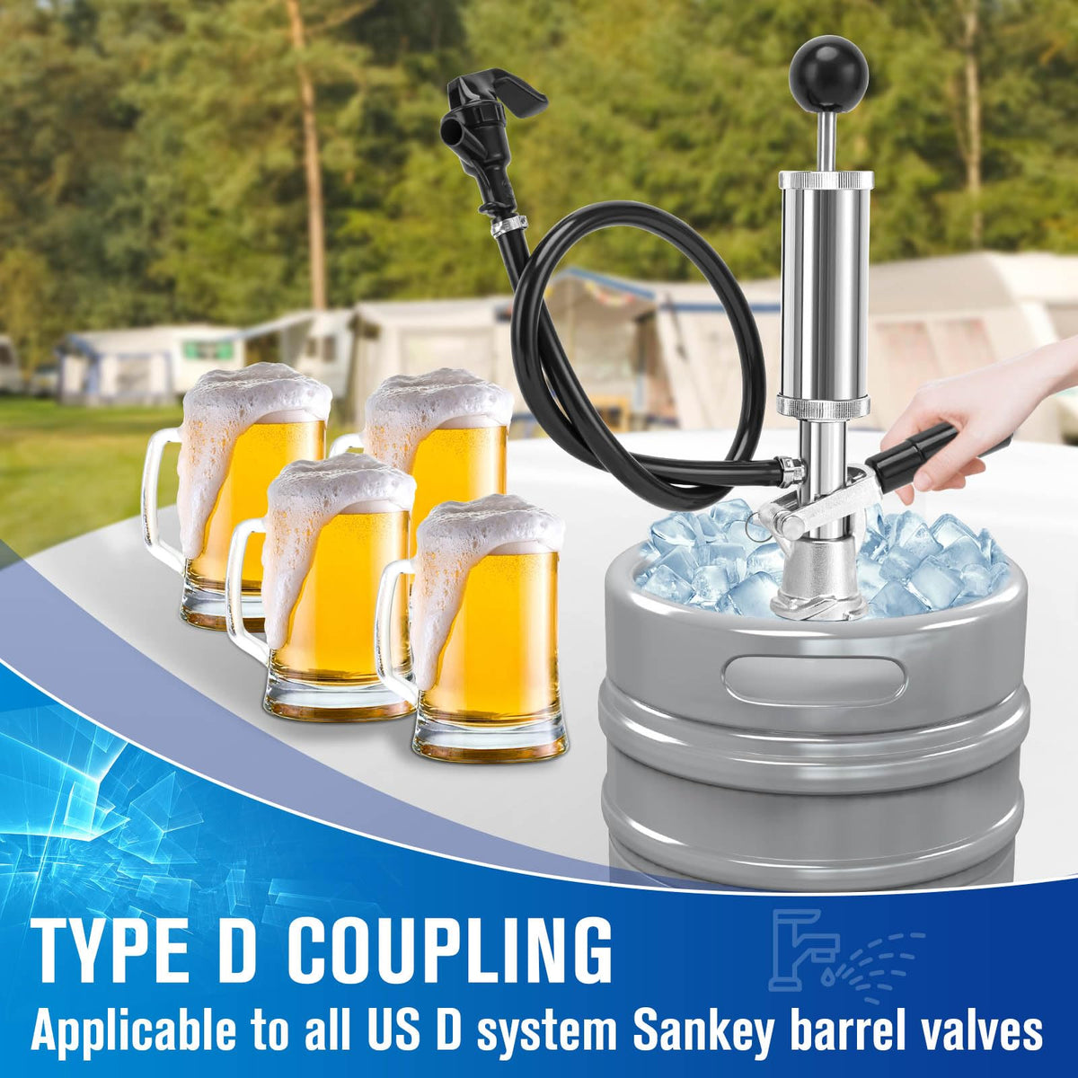 Lucky Seven keg tap lever and piston enable effortless beer serving.