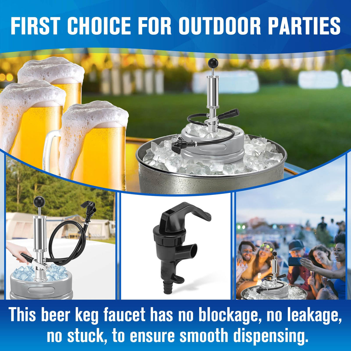 Keg tap used in an ice bucket setting for quick, chilled pours.