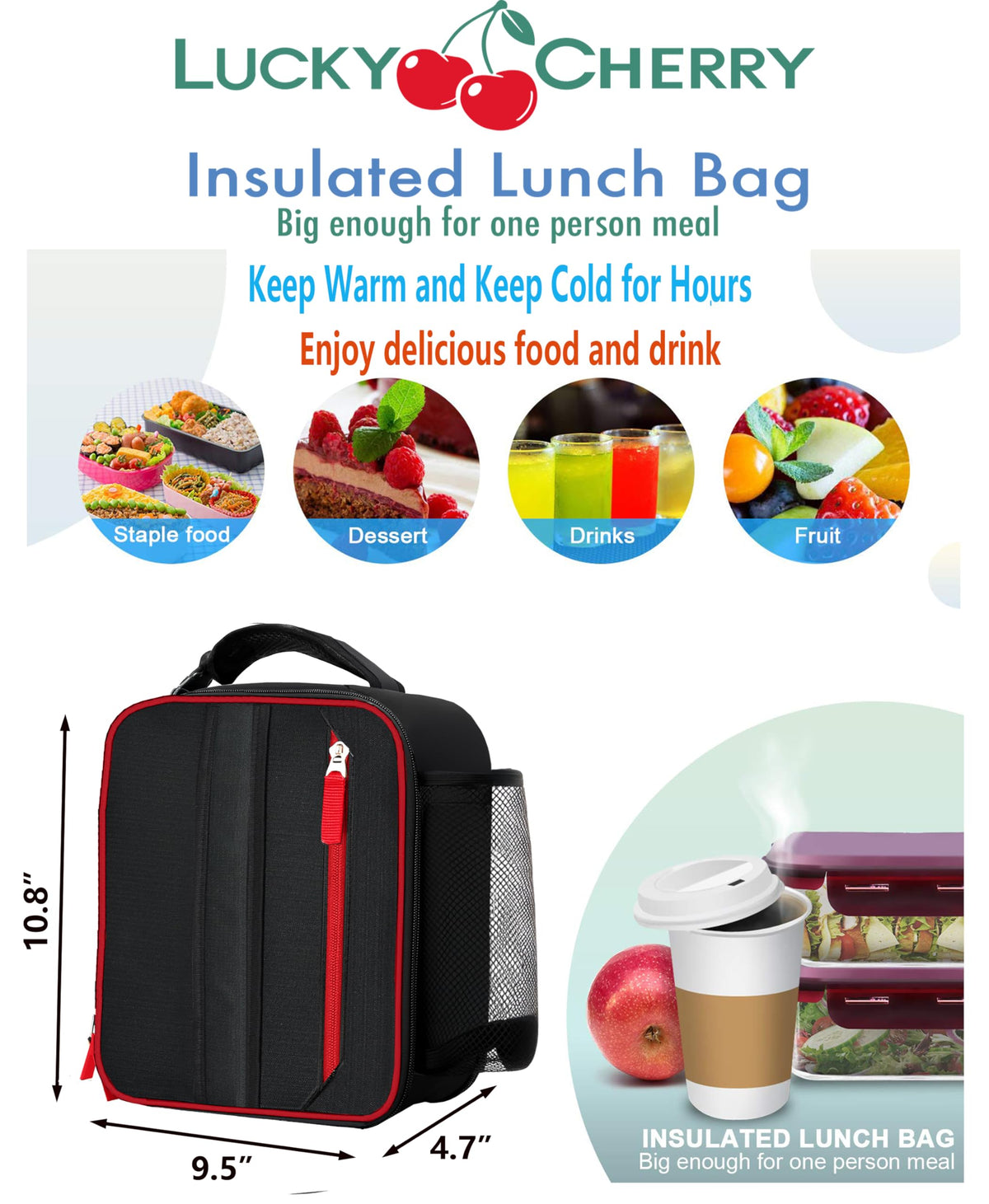 LUCKY CHERRY lunchbox interior shows roomy space for meals and snacks
