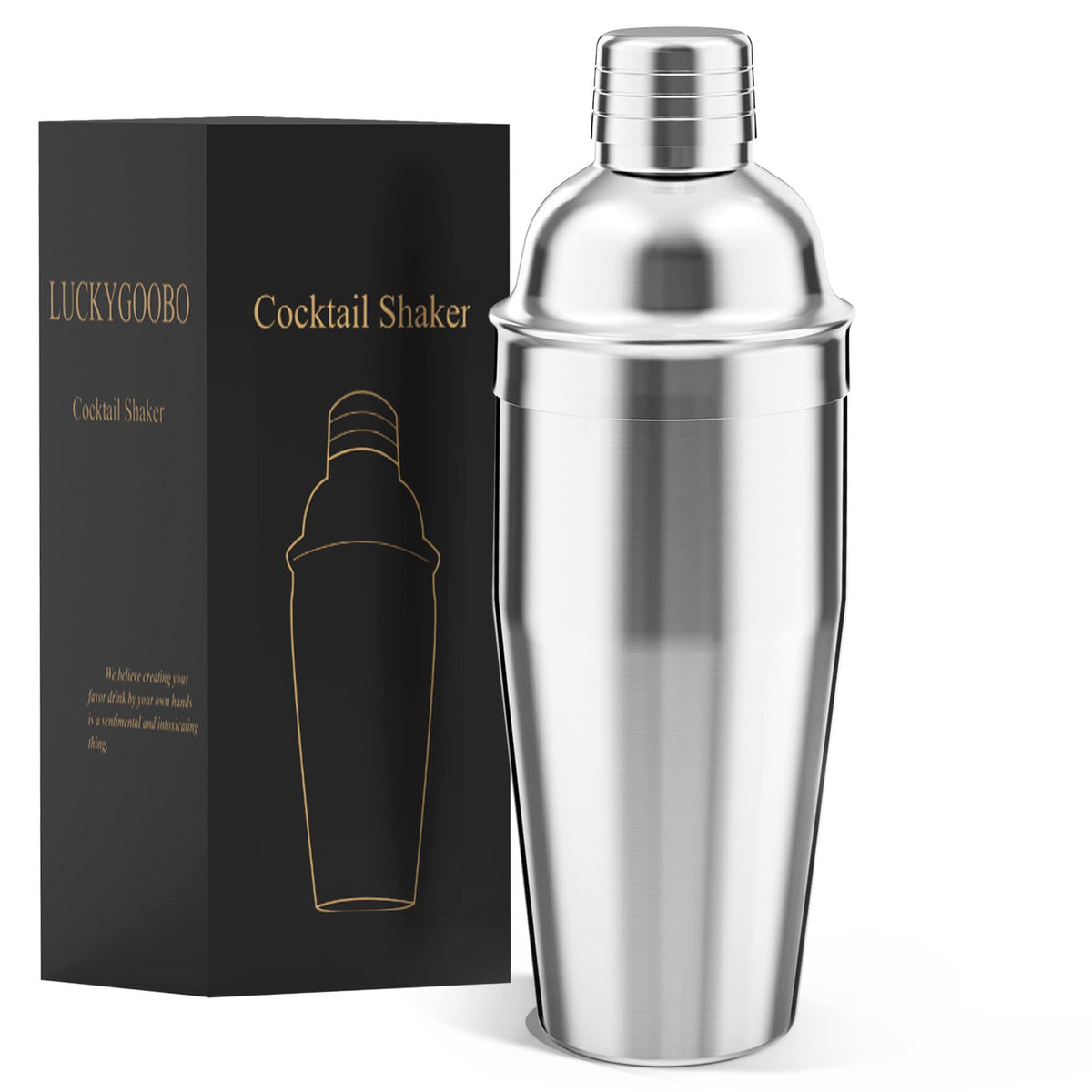 LUCKYGOOBO cocktail shaker 24oz with built-in strainer for smooth pours