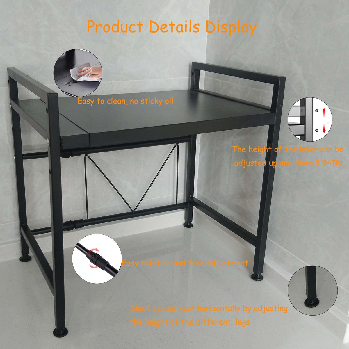 LUCKY KVW microwave rack with 6 hooks for hanging kitchen tools.