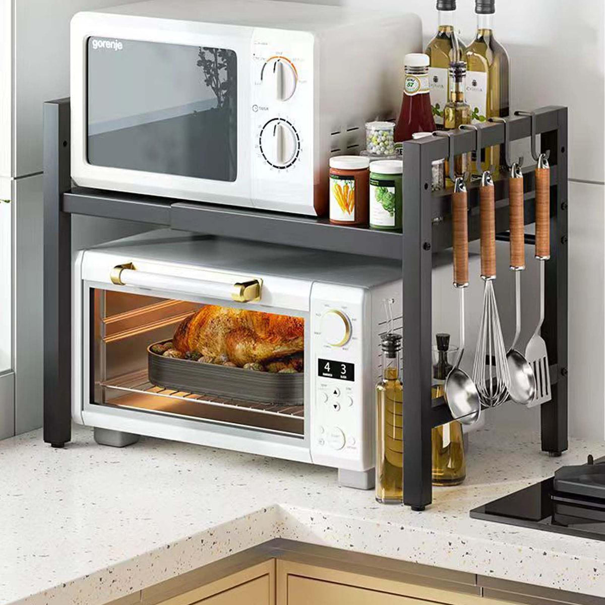 LUCKY KVW microwave rack rust-proof construction withstands heat and moisture.