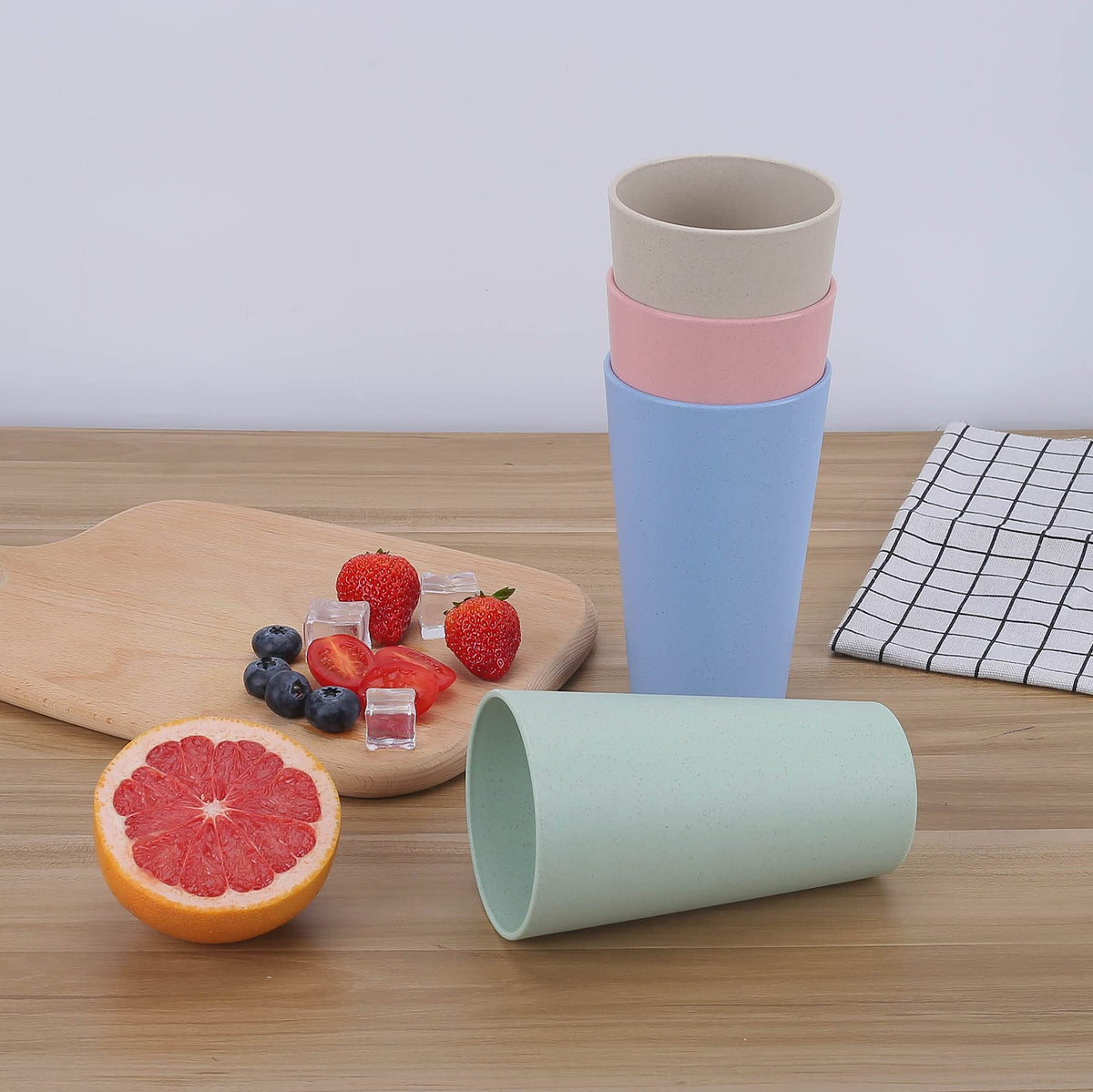 LuckyZone blue 20oz wheat straw cup perfect for travel and picnics.