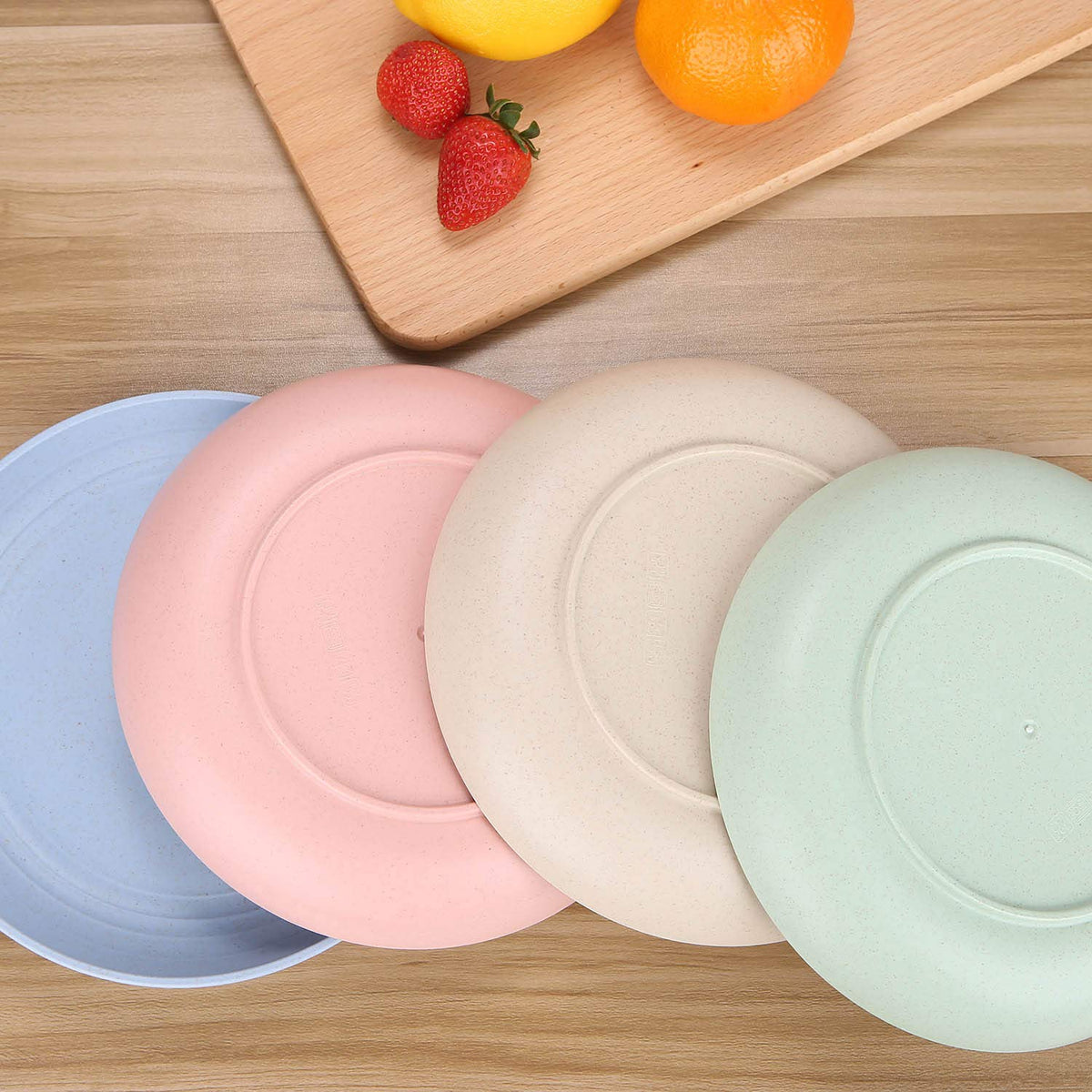 LuckyZone 8.8-inch blue wheat straw plate in dishwasher-safe setup for easy cleaning
