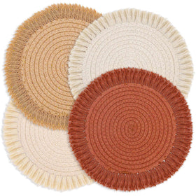Lucomb 13-inch round placemat with boho tassels for rustic table styling.
