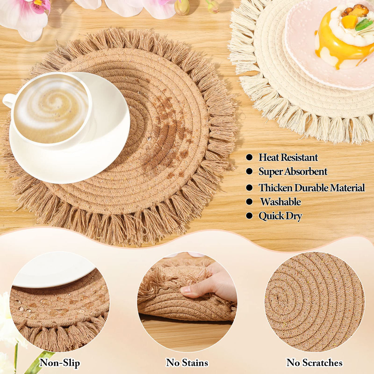 Lucomb heat-resistant placemats protect tabletops during hot dishes.