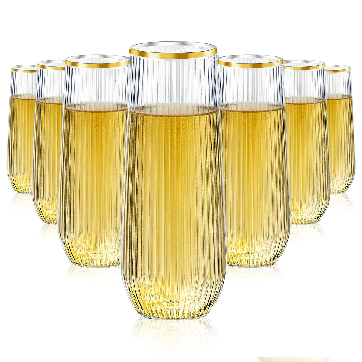 Lueumxc 9 oz ribbed stemless flute for weddings and parties; crack-resistant and easy to clean