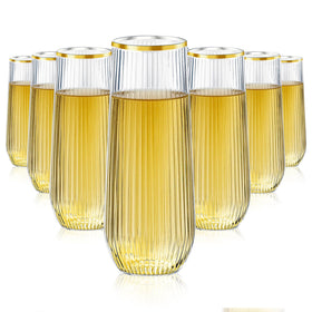 Lueumxc 9 oz ribbed stemless flute for weddings and parties; crack-resistant and easy to clean