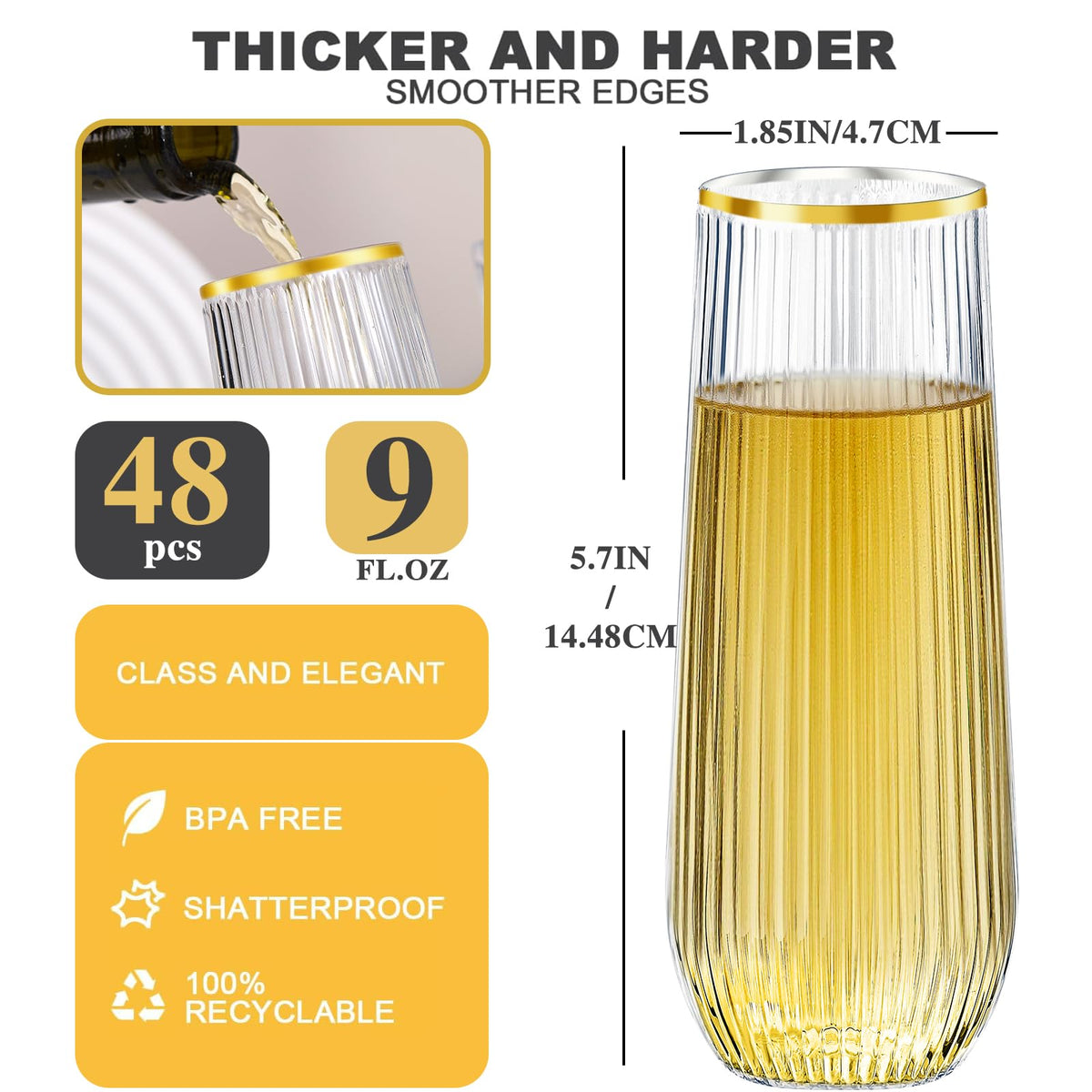 Lueumxc gold rim stemless plastic champagne flute; disposable elegance for celebrations