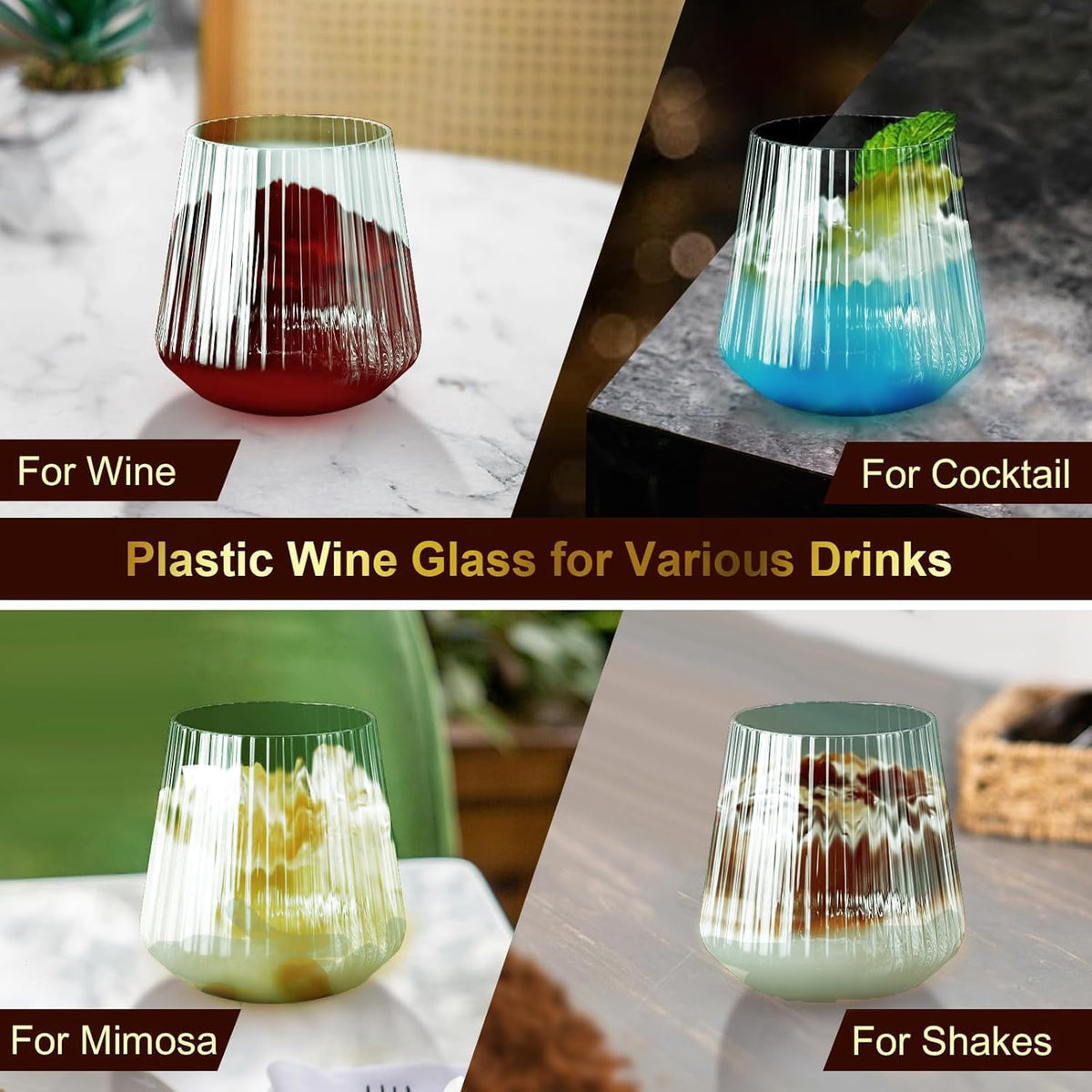 Lueumxc recyclable plastic wine glasses reduce waste at events.