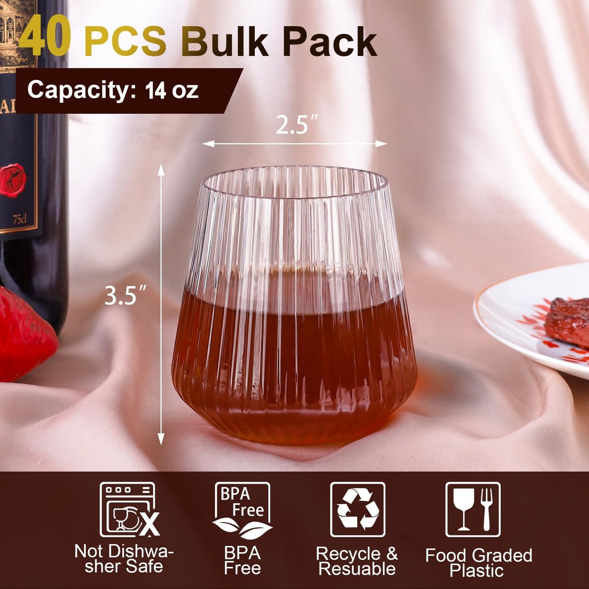Lueumxc shatterproof 14oz glasses: clear plastic for outdoor gatherings