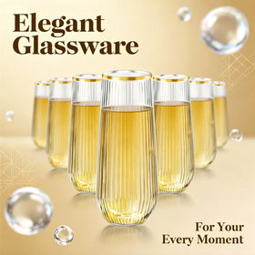 Lueumxc unbreakable stemless flutes; reliable for outdoor venues and poolside parties