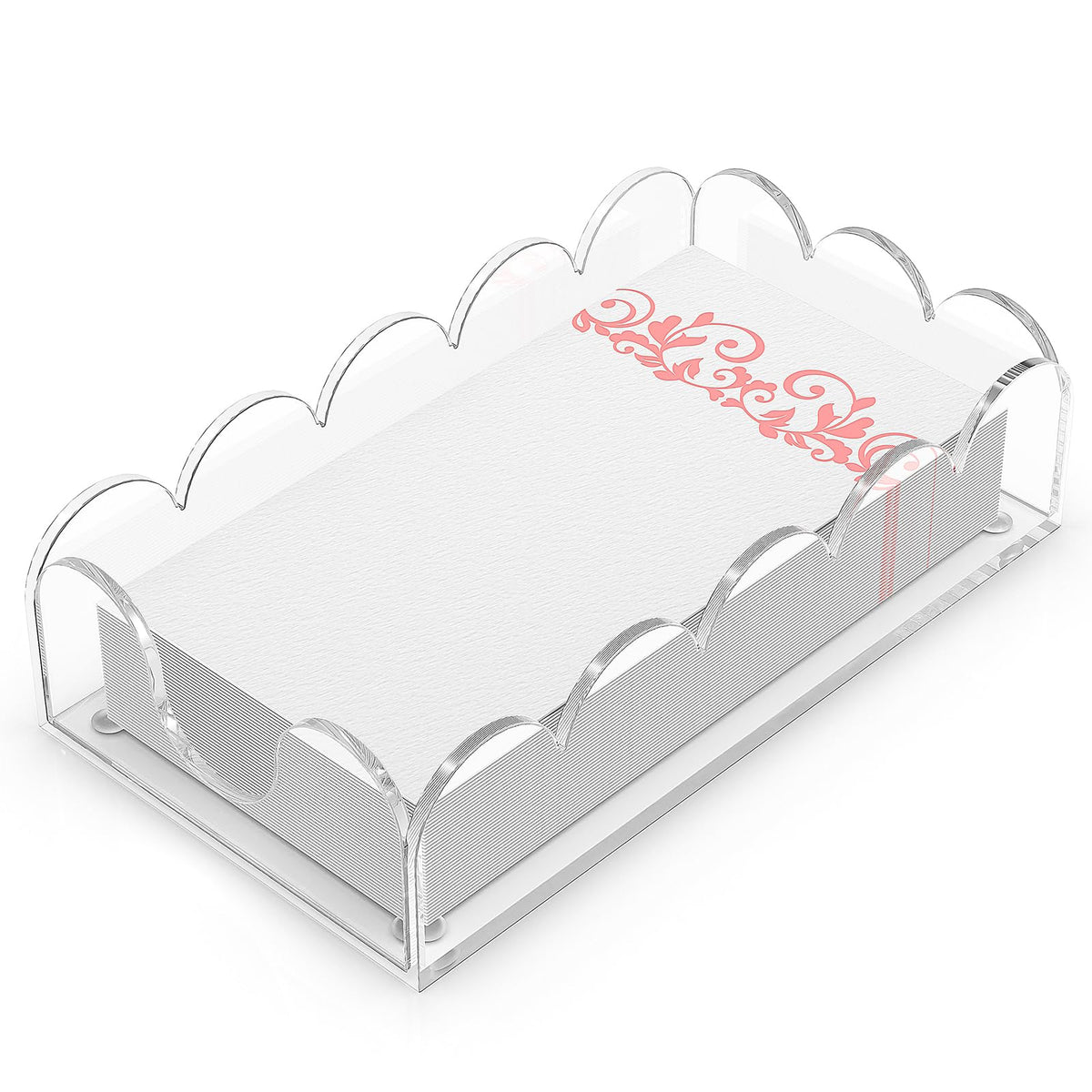 LUGUNU clear acrylic napkin holder with scalloped tray for elegant dining and quick access