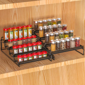 LUHENPING 4-tier spice rack keeps jars organized and visible in cabinet.