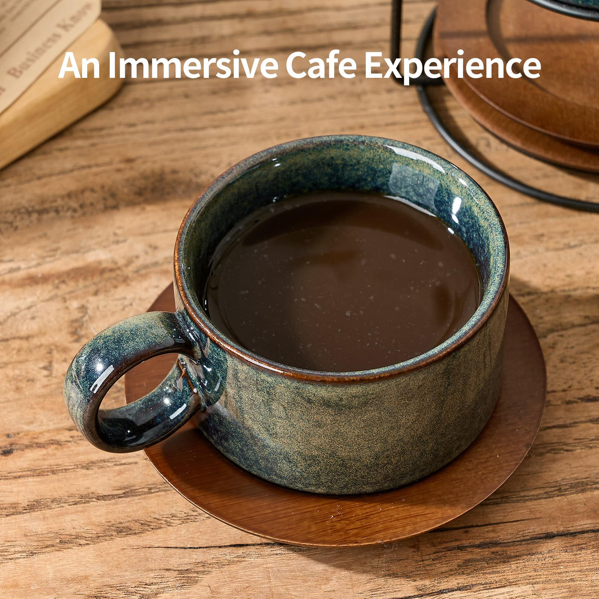 LUKA cafe-style ceramic espresso cups on a kitchen counter.