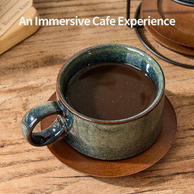 LUKA cafe-style ceramic espresso cups on a kitchen counter.