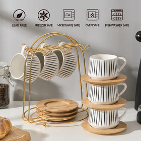 Cafe-inspired design enhances tabletop presentation.