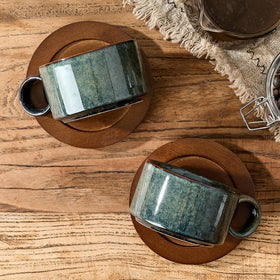 LUKA porcelain espresso cups close-up with Kiln Tide glaze for cafe vibe.