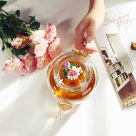 Luka Tech enamel-glass teapot with daisy-3D design adds stylish kitchen charm.