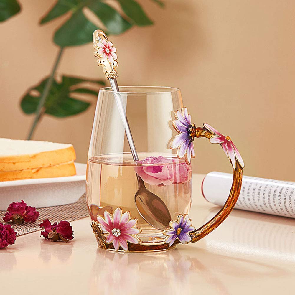 Luka Tech glass tea cup with steel spoon – elegant coffee or tea cups for gifting.