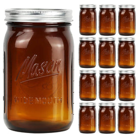 Lukfuu amber wide-mouth jar 32 oz with lid, ideal for pantry storage and food preservation.