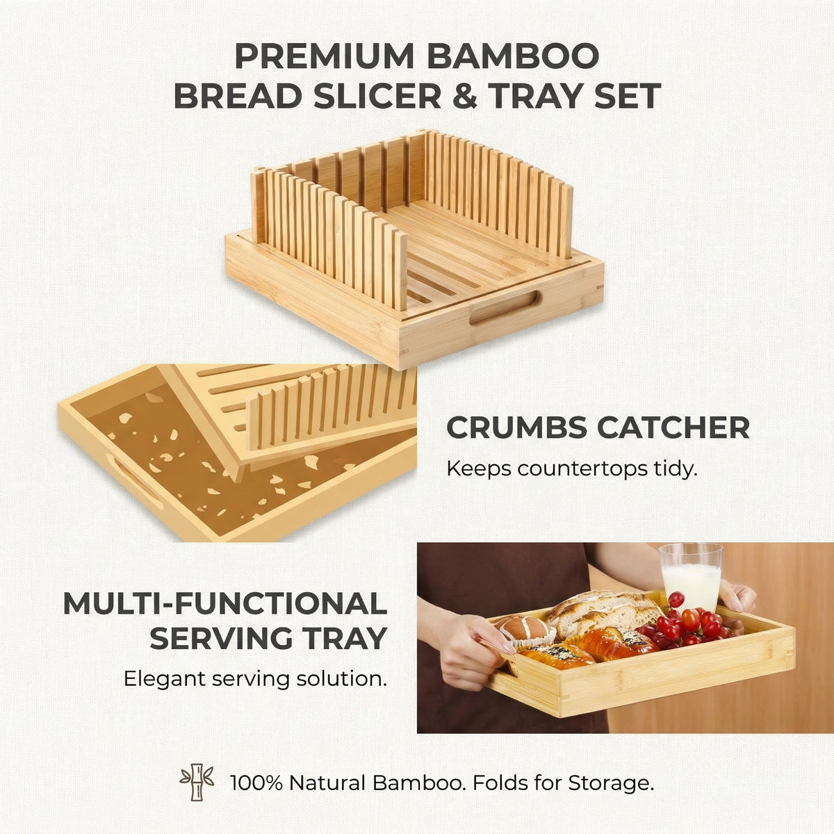 LukieBoee Bamboo Bread Slicer countertop-ready design adds warm kitchen style.