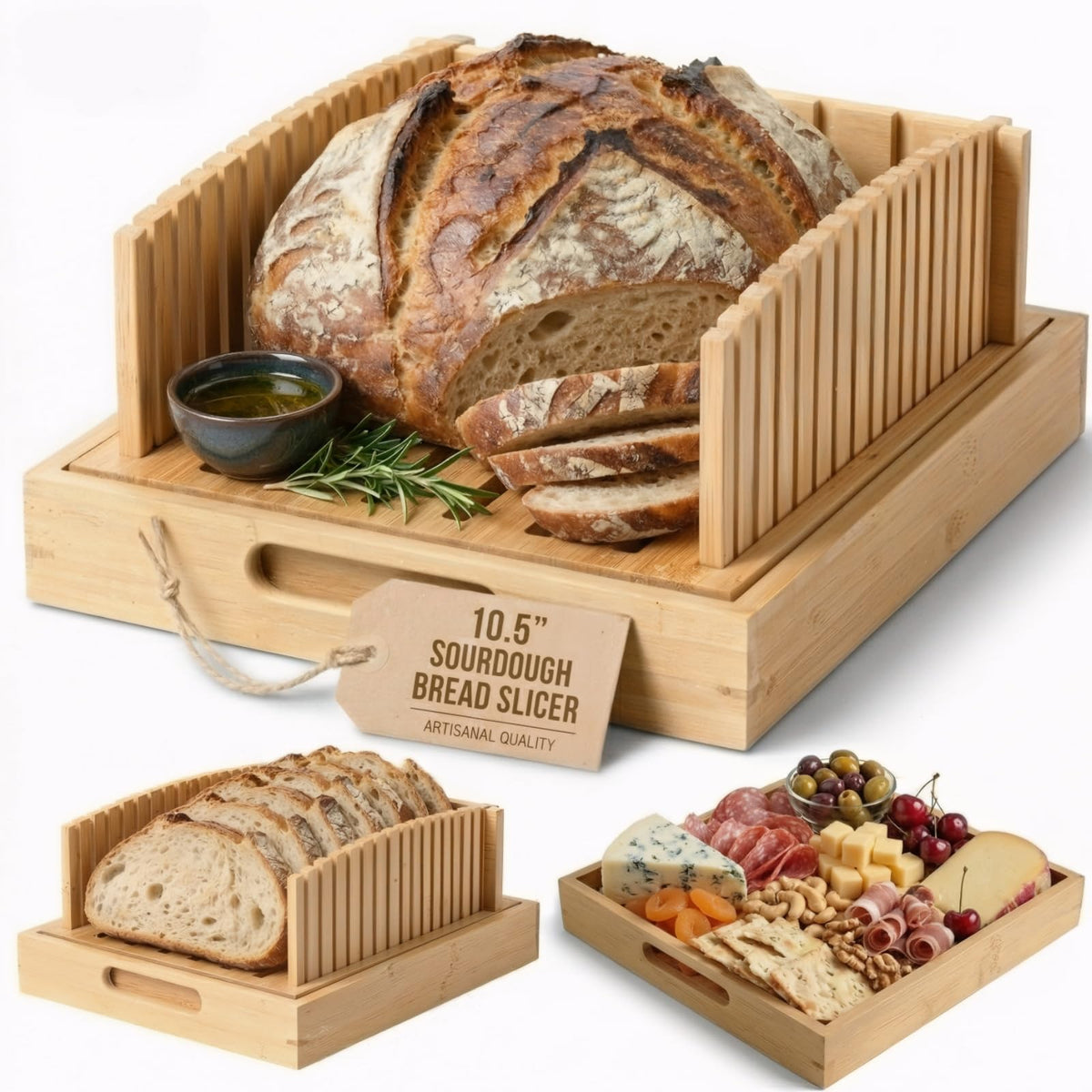 LukieBoee Bamboo Bread Slicer with cutting-area delivers bakery-style even slices.